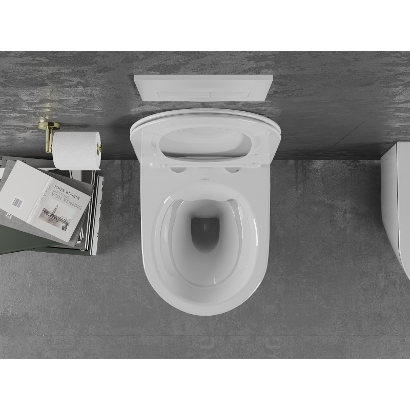 Mexen Lena WC misa Rimless s doskou s pomalým zatváraním slim, duroplast, biela/zlatá línia - 30224005