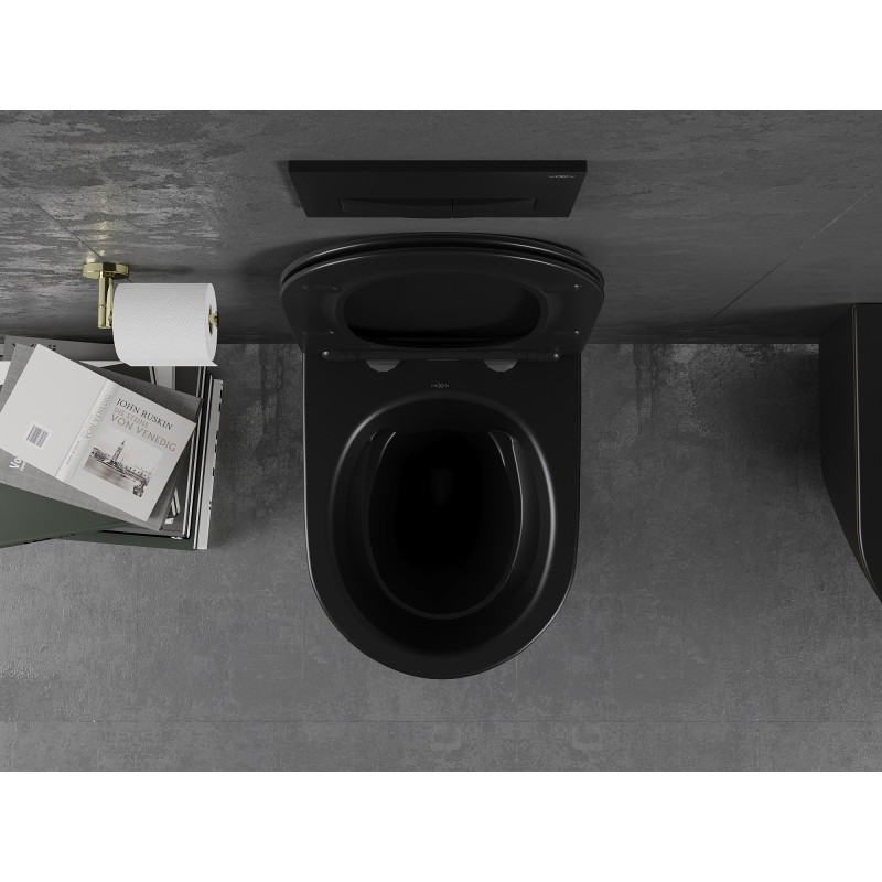 Mexen Lena wc misa Rimless s doskou s pomalým sklápáním slim, duroplast, čierna matná/zlatá línia - 30224075