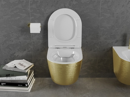 Mexen Lena WC misa Rimless s pomaly padajúcim sedátkom, duroplast, biela/Zlatá čiarový vzor - 30224007