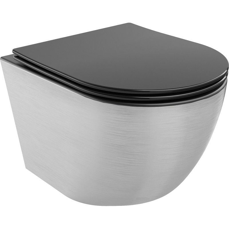Mexen Lena miska WC Rimless s doskou pomaly uzatvárajúcou Slim, duroplast, čierna matná/strieborný vzor čiary - 30224073