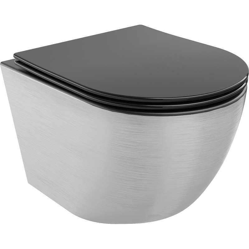 Mexen Lena WC misa Rimless s pomaly zatvárajúcou sa doskou slim, duroplast, čierna mat/strieborný vzor línie - 30224073