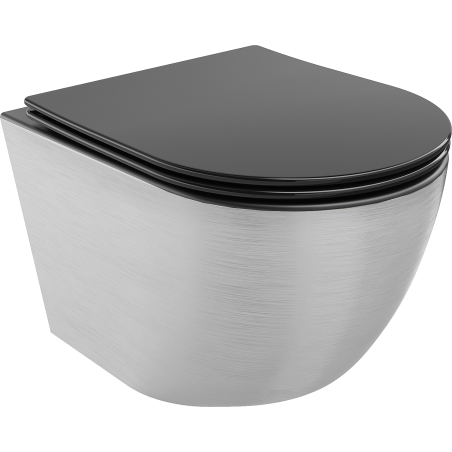 Mexen Lena WC misa Rimless s pomaly zatvárajúcou sa doskou slim, duroplast, čierna mat/strieborný vzor línie - 30224073