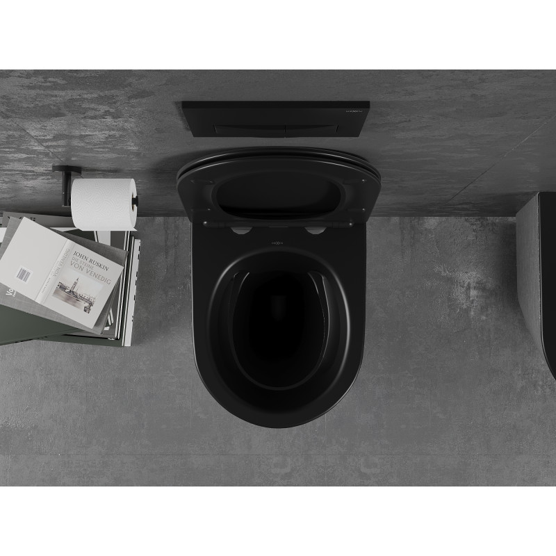 Mexen Lena miska WC Rimless s doskou s pomalým sklápaním slim, duroplast, čierna mat/silver vzor línie - 30224073