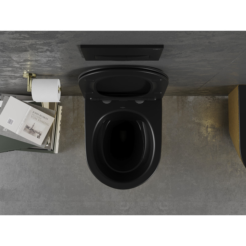 Mexen Lena WC misa Rimless s pomaly padajúcim sedadlom slim, duroplast, čierna matná/zlatý vzor línie - 30224077