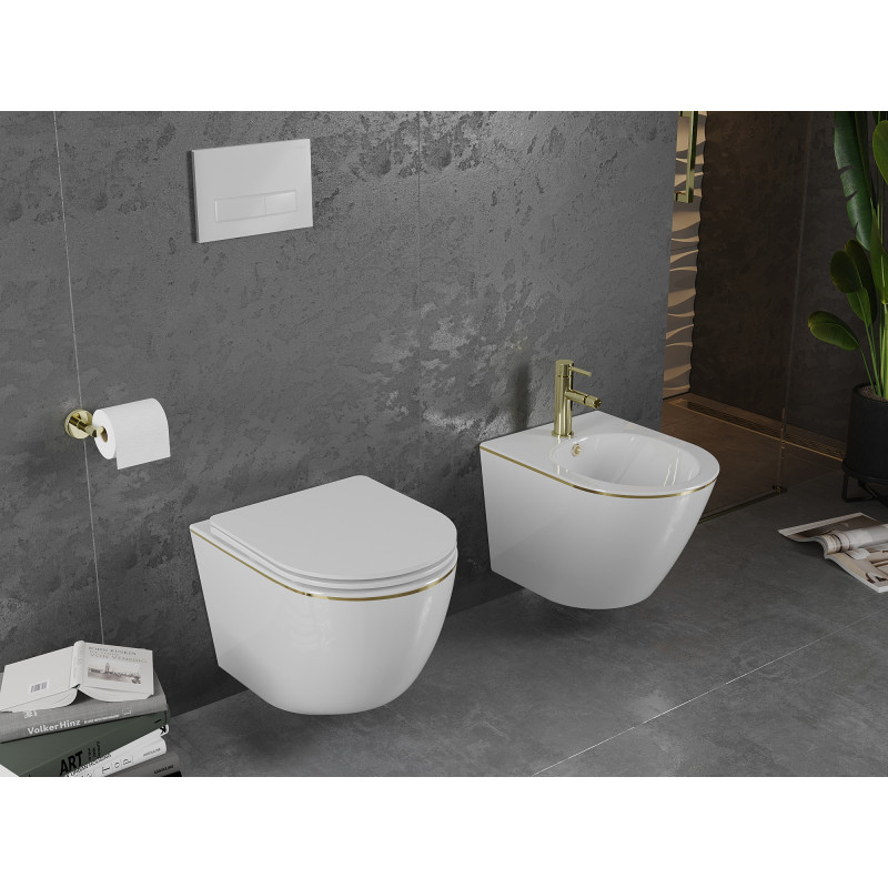 Mexen Lena závesný bidet, biely/zlatý línia - 35224805