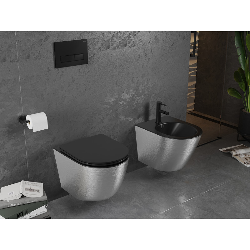 Mexen Lena závesný bidet, čierny matný/strieborný vzor línie - 35224873