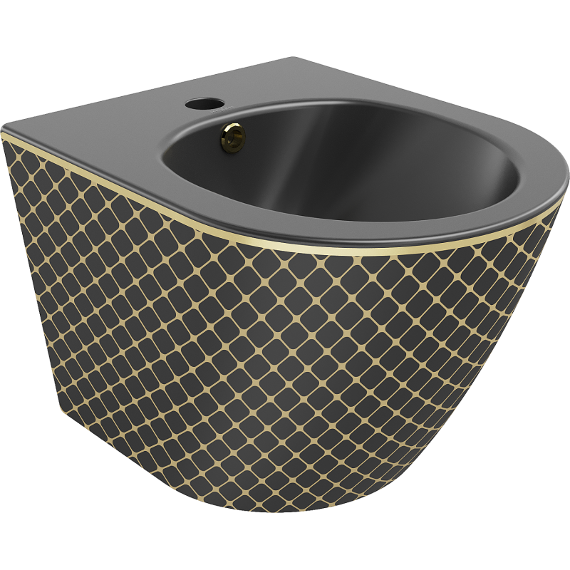 Mexen Lena bidet závesný, čierny mat/zlatý vzor mriežka - 35224879