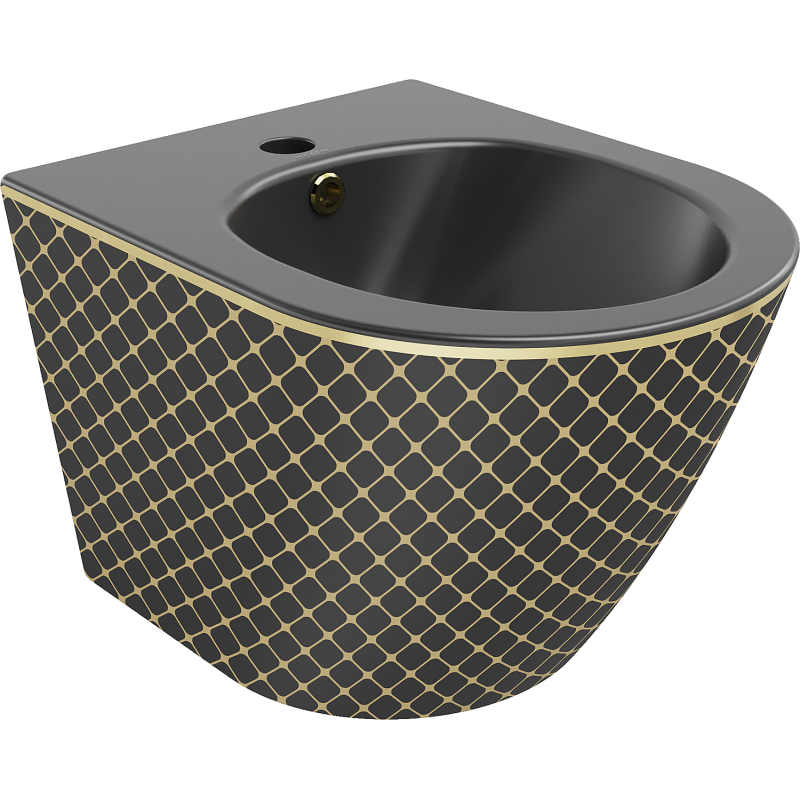Mexen Lena závesný bidet, Čierna matná/Zlatá mriežkový vzor - 35224879