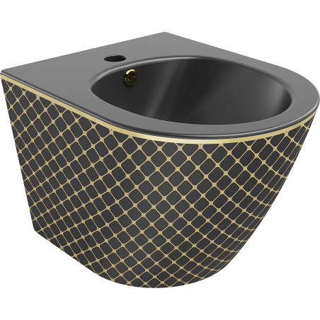Mexen Lena bidet závesný, čierny mat/zlatý vzor mriežka - 35224879
