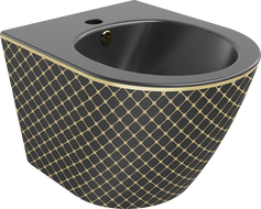 Mexen Lena bidet závesný, čierny mat/zlatý vzor mriežka - 35224879