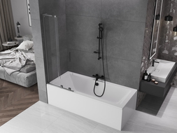 Mexen Velar L paraván na vaňu 2-krídlový posuvný 70 x 150 cm, transparentný, gun metal - 896-070-003-01-95