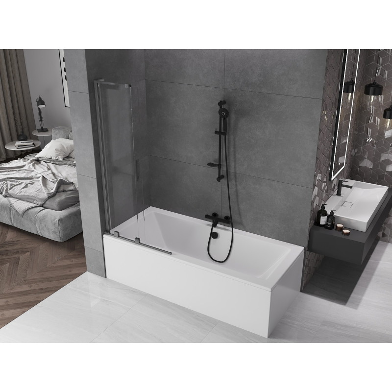Mexen Velar L rozsúvací vaňový paraván 2-krídlový 80 x 150 cm, transparentný, brúsená gun gray - 896-080-003-01-66