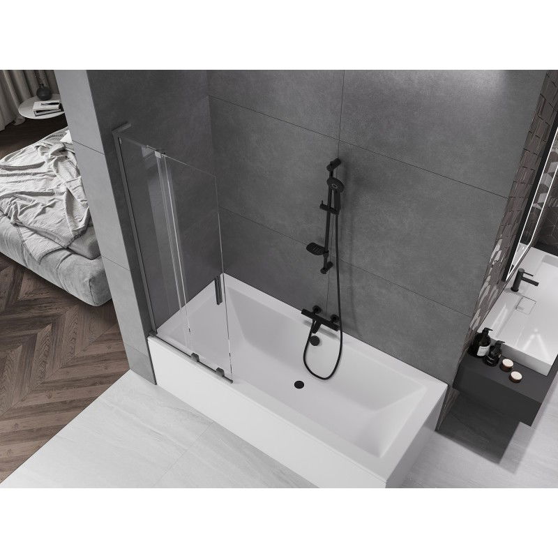 Mexen Velar L sprchový záves posuvný, dvojkrídlový 75 x 150 cm, transparentný, gun metal - 896-075-003-01-95