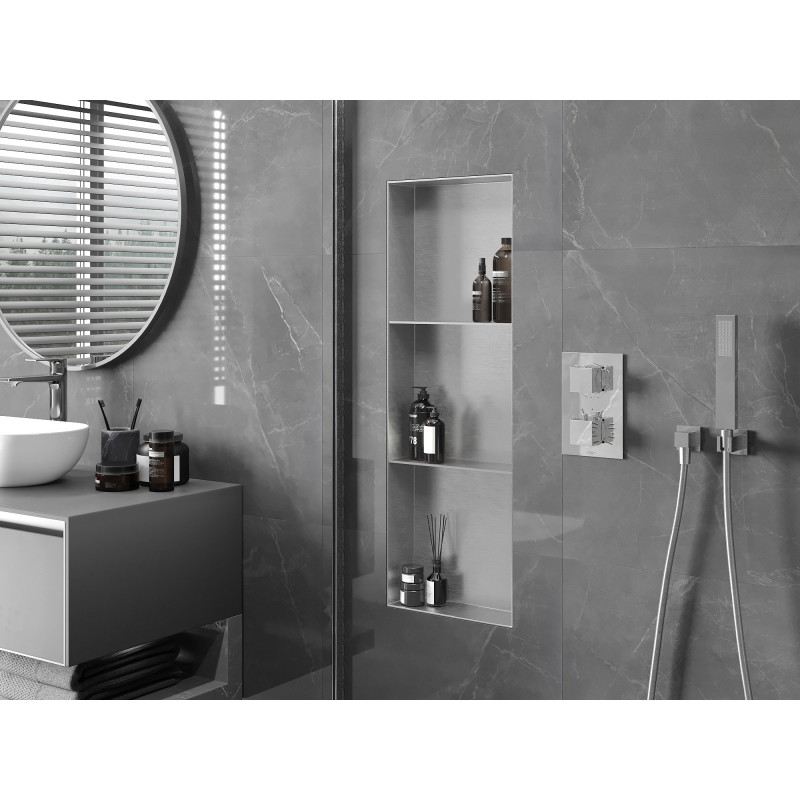 Mexen X-Wall-NR nástenná polica bez okraja s policou 90 x 30 cm, inox - 1911903010S