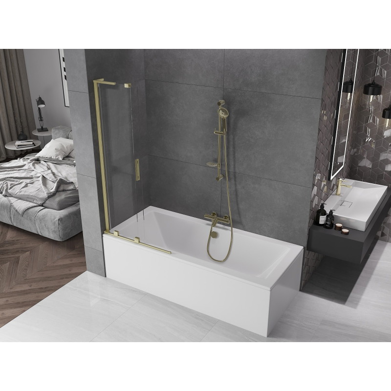Mexen Velar L dvojkrídlové zasúvacie vaničkové zásteny 85 x 150 cm, priehľadné, zlaté brúsené - 896-085-003-01-55