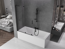 Mexen Velar L paravan na vaňu, 2-krídlový posuvný 110 x 150 cm, transparentný, čierny - 896-110-003-01-70