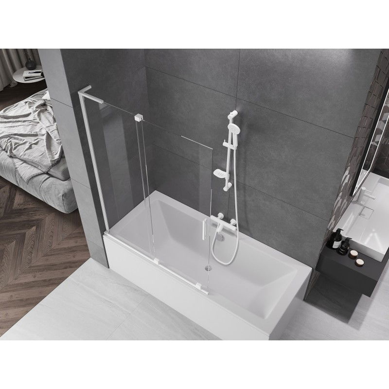 Mexen Velar L vaňa paravan 2-krídlový posuvný 120 x 150 cm, transparentný, biely - 896-120-003-01-20