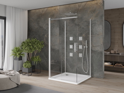 Mexen Omega-3S sprchovací kút 3-stenný, posuvný 100x100 cm, priehľadný, chróm + vanička Flat - 825-100-100-01-00-3s-4010