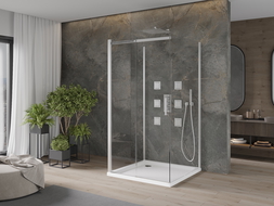 Mexen Omega sprchový kút 3-stenný, posuvný 100 x 100 cm, transparentný, chróm + vanička Flat - 825-100-100-01-00-3s-4010