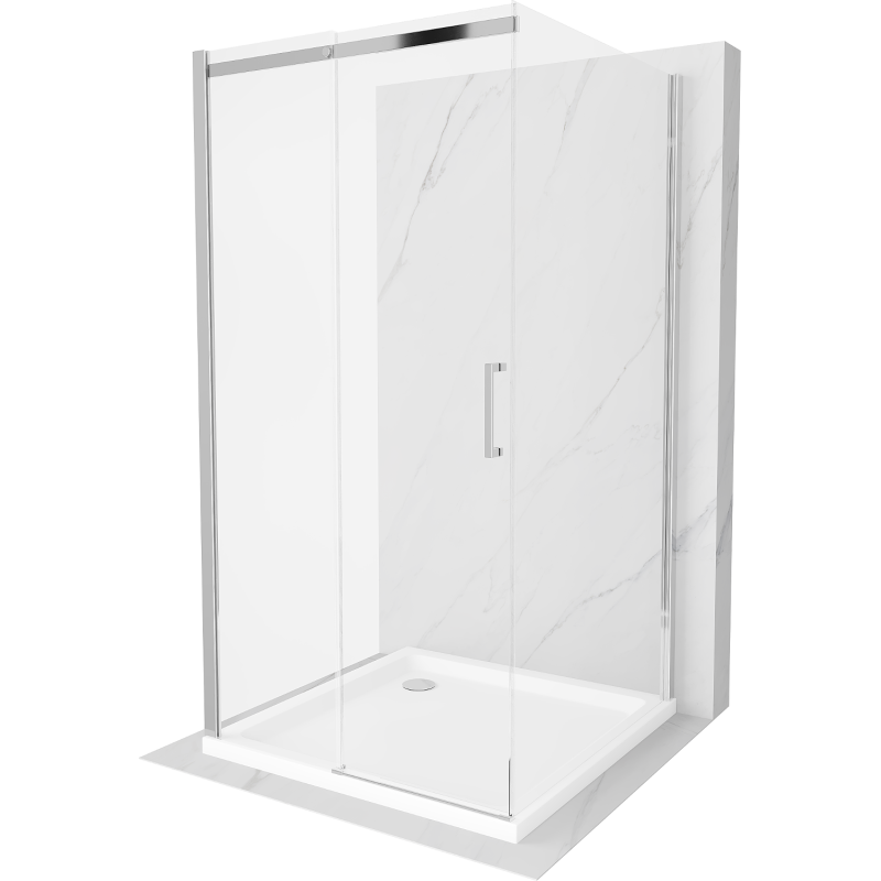 Mexen Omega sprchový kút 3-stenný, posuvný 100 x 100 cm, transparentný, chróm + vanička Flat - 825-100-100-01-00-3s-4010