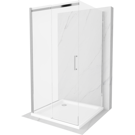 Mexen Omega sprchový kút 3-stenný, posuvný 100 x 100 cm, transparentný, chróm + vanička Flat - 825-100-100-01-00-3s-4010