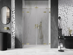 Mexen Lunar Duo sprchové dvere otváracie 140 cm, transparentné, zlaté kartáčované - 834D-140-000-55-00