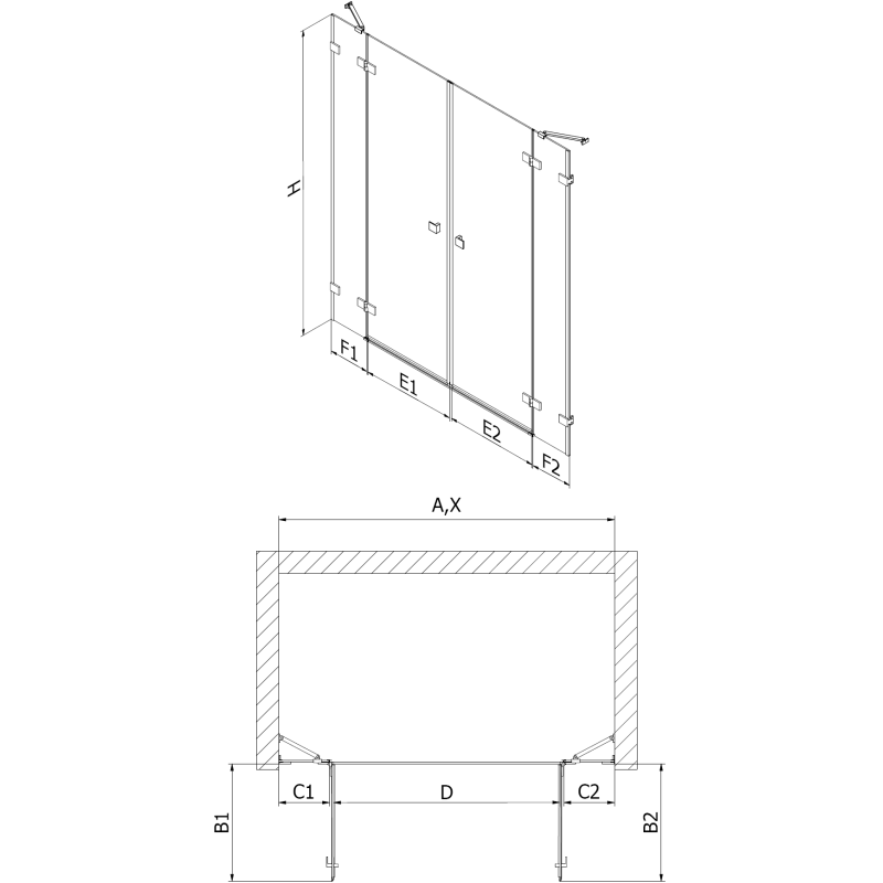 Mexen Lunar Duo sprchové dvere otváracie 160 cm, priehľadné, zlaté brúsené - 834D-160-000-55-00