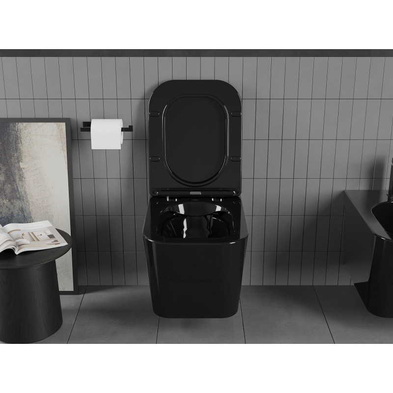 Mexen Teo WC misa Rimless so sedadlom s pomalým sklápaním slim, duroplast, čierny lesk - 30854070