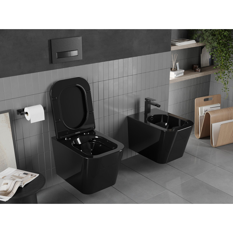 Mexen Teo WC misa Rimless so sedadlom s pomalým sklápaním slim, duroplast, čierny lesk - 30854070