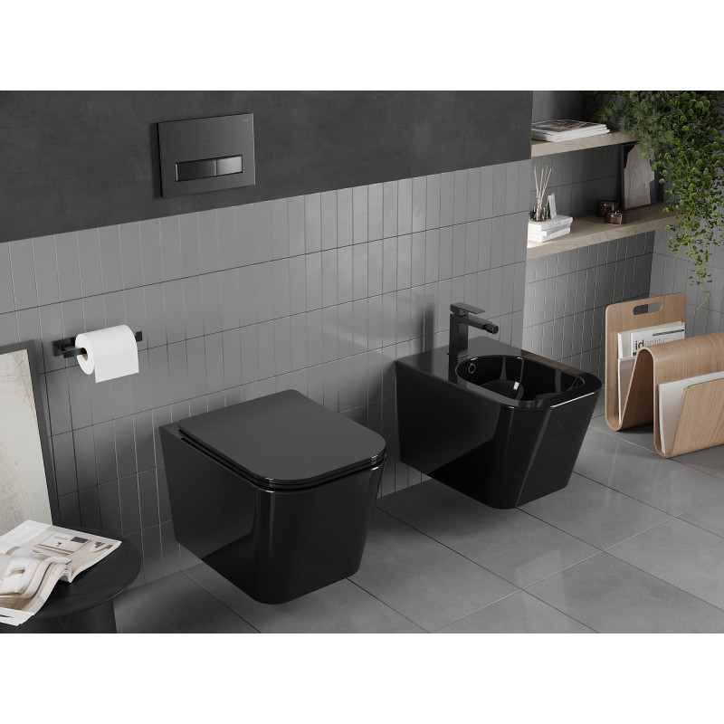 Mexen Teo WC misa Rimless so sedadlom s pomalým sklápaním slim, duroplast, čierny lesk - 30854070