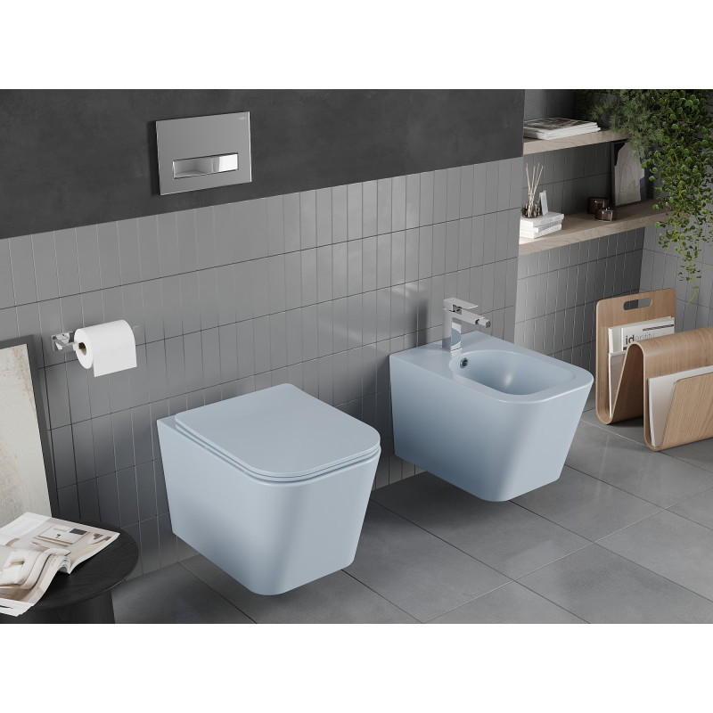 Mexen Teo miska wc Rimless s doskou s pomalým zatváraním slim, duroplast, sivá-modrá matná - 30854069
