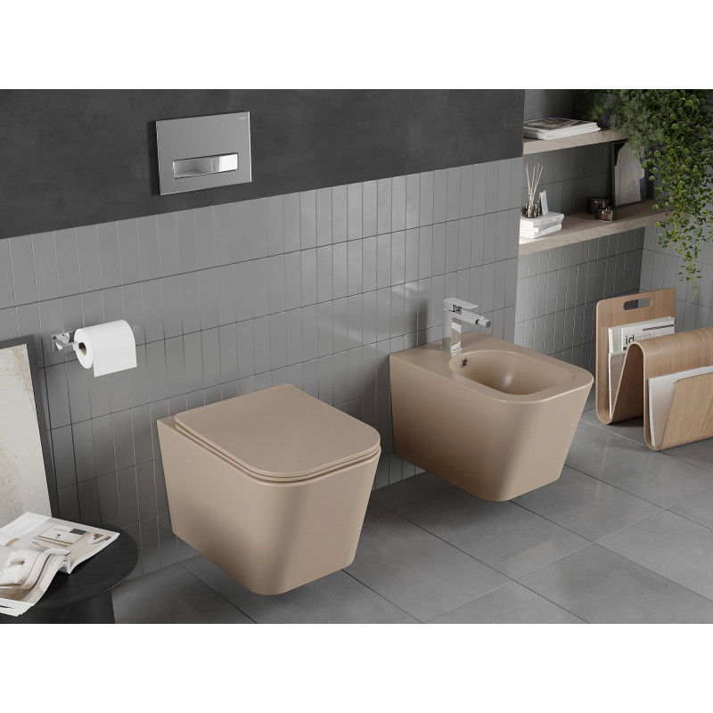 Mexen Teo WC misa Rimless so sedadlom s voľným pádom slim, duroplast, cappuccino mat - 30854064