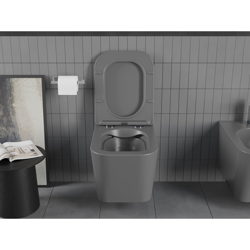 Mexen Teo WC miska Rimless s pomaly klesajúcou doskou slim, duroplast, tmavosivá matná - 30854071