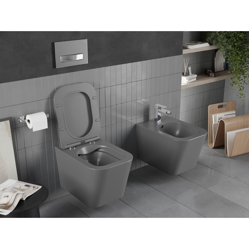 Mexen Teo WC miska Rimless s pomaly klesajúcou doskou slim, duroplast, tmavosivá matná - 30854071