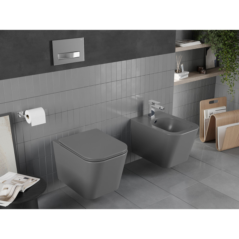 Mexen Teo WC miska Rimless s pomaly klesajúcou doskou slim, duroplast, tmavosivá matná - 30854071