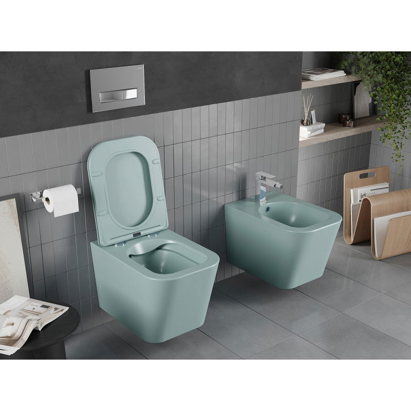 Mexen Teo WC misa Rimless s pomaly uzatváracou doskou slim, duroplast, svetlá zelená mat - 30854048