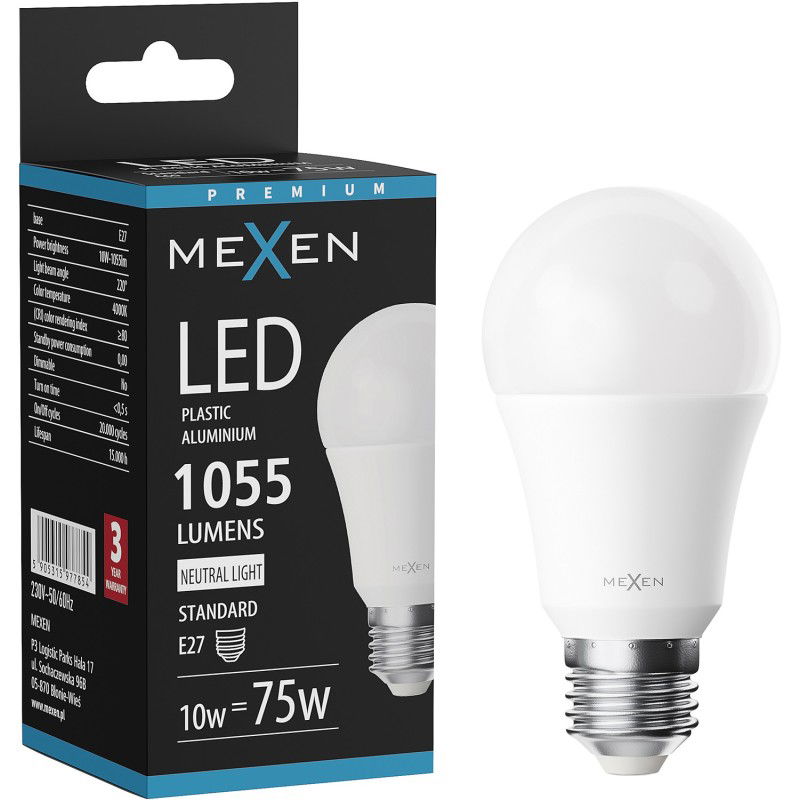 Mexen Nova LED žiarovka E27, A60, 10W, Neutrálna - 4000K, 1055 lm - L100-E27-1040-01