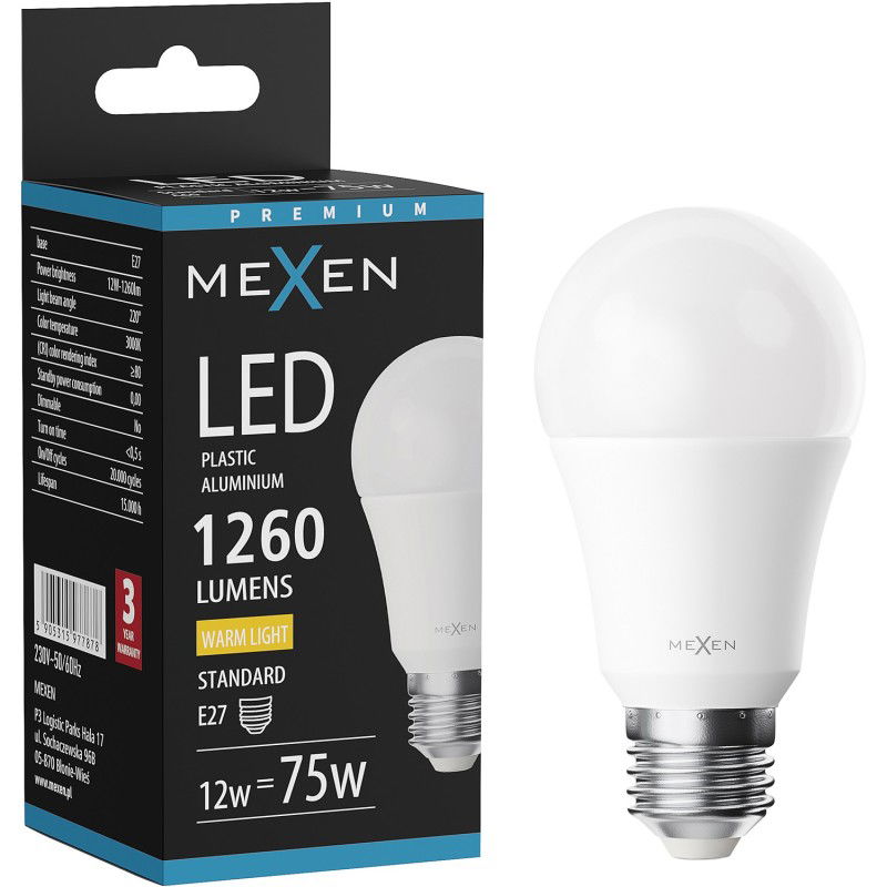 Mexen Nova LED žiarovka E27, A60, 12W, Teplá - 3000K, 1260 lm - L100-E27-1230-01