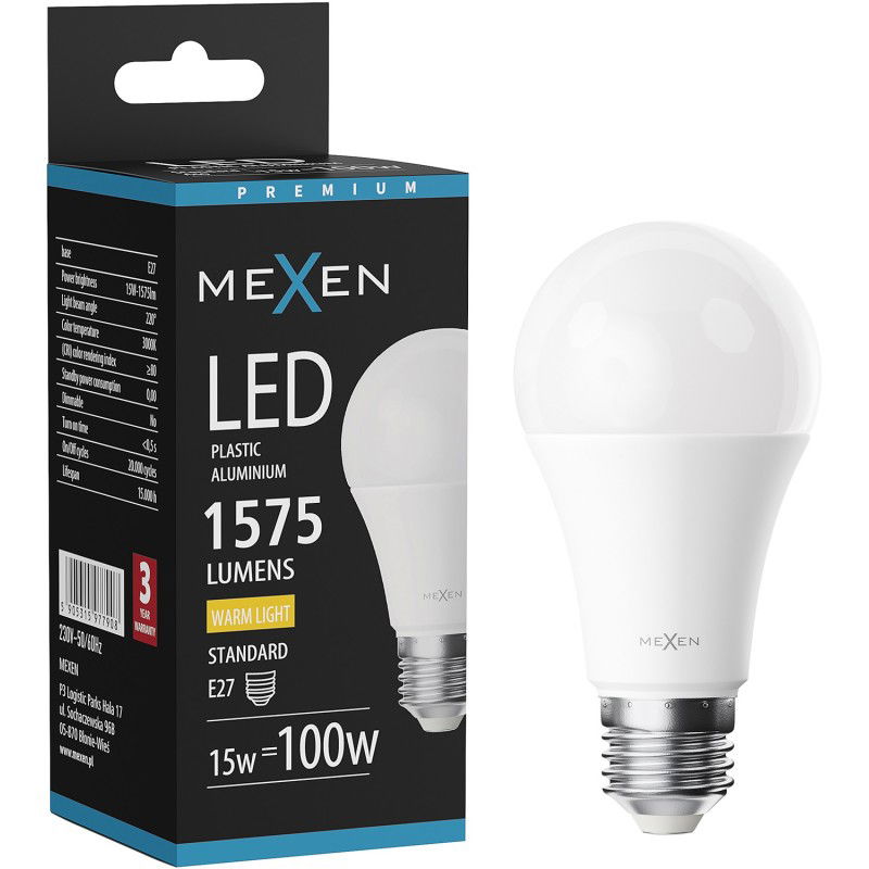 Mexen Nova LED žiarovka E27, A60, 15W, Teplá - 3000K, 1575 lm - L100-E27-1530-01
