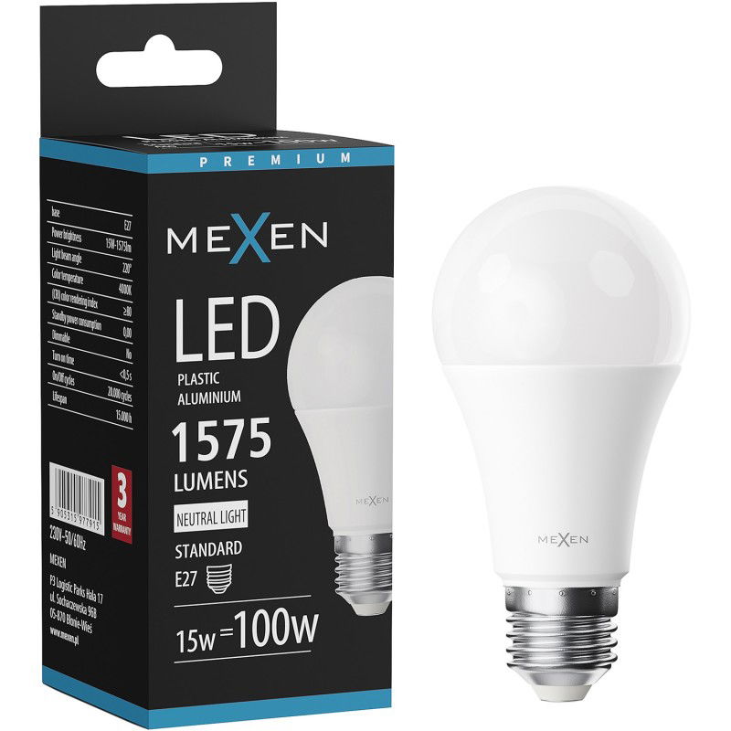 Mexen Nova LED žiarovka E27, A60, 15W, Neutrálna - 4000K, 1575 lm - L100-E27-1540-01