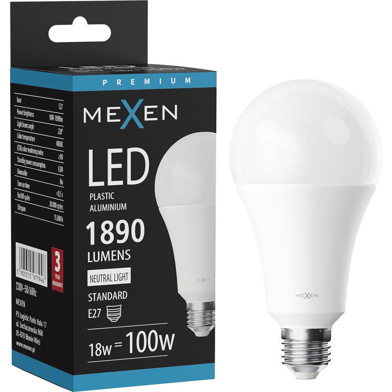 Mexen Nova LED žiarovka E27, A70, 18W, Neutrálna - 4000K, 1890 lm - L100-E27-1840-01