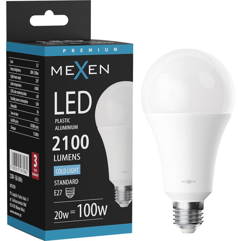 Mexen Nova LED žiarovka E27, A70, 20W, Studená - 6500K, 2100 lm - L100-E27-2065-01