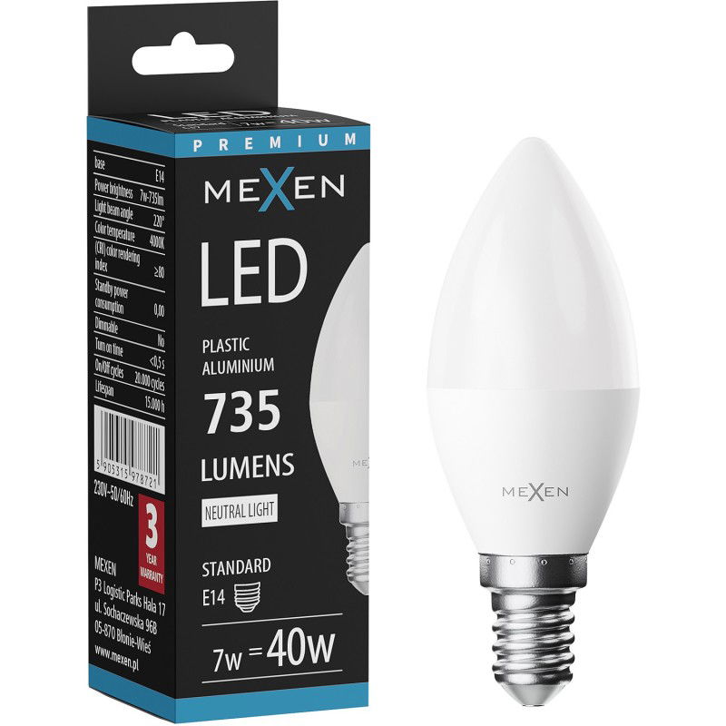 Mexen Nova LED žiarovka E14, C37, 7W, Neutrálna - 4000K, 735 lm - L102-E14-0740-01