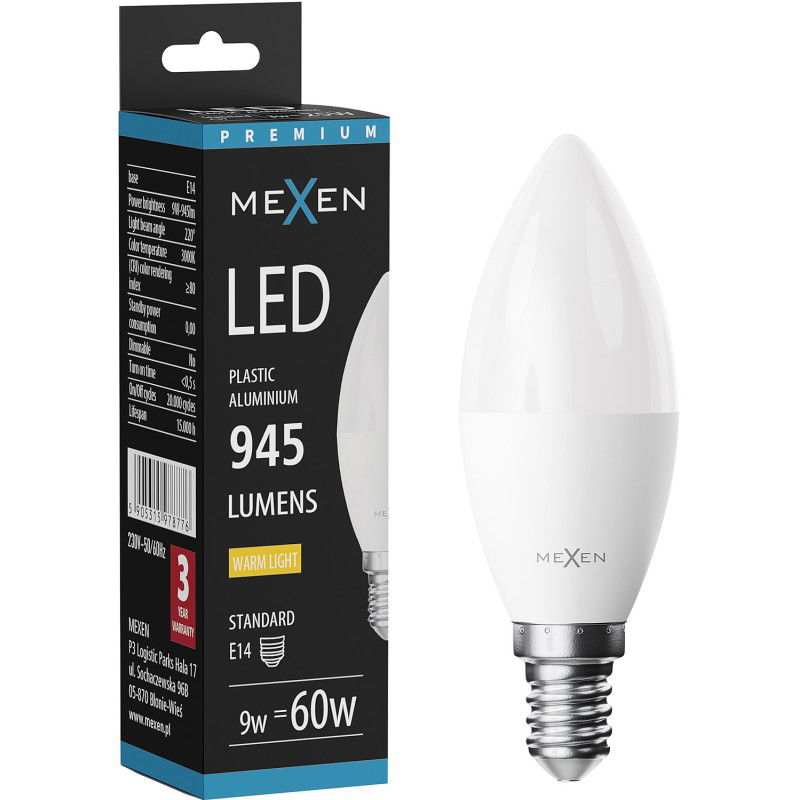 Mexen Nova LED žiarovka E14, C37, 9W, Teplá - 3000K, 945 lm - L102-E14-0930-01