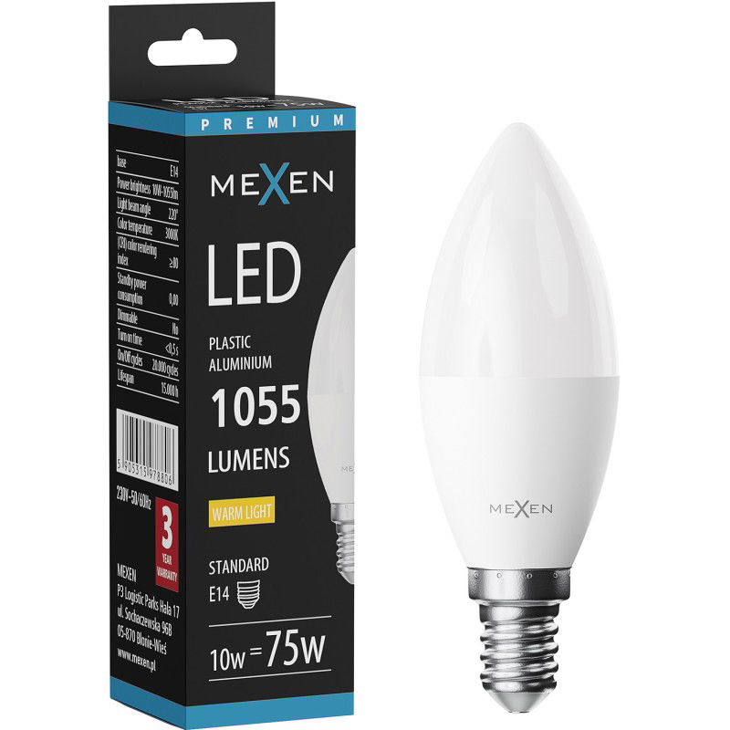 Mexen Nova LED žiarovka E14, C37, 10W, Teplá - 3000K, 1055 lm - L102-E14-1030-01