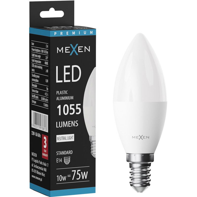 Mexen Nova LED žiarovka E14, C37, 10W, Neutrálna - 4000K, 1055 lm - L102-E14-1040-01