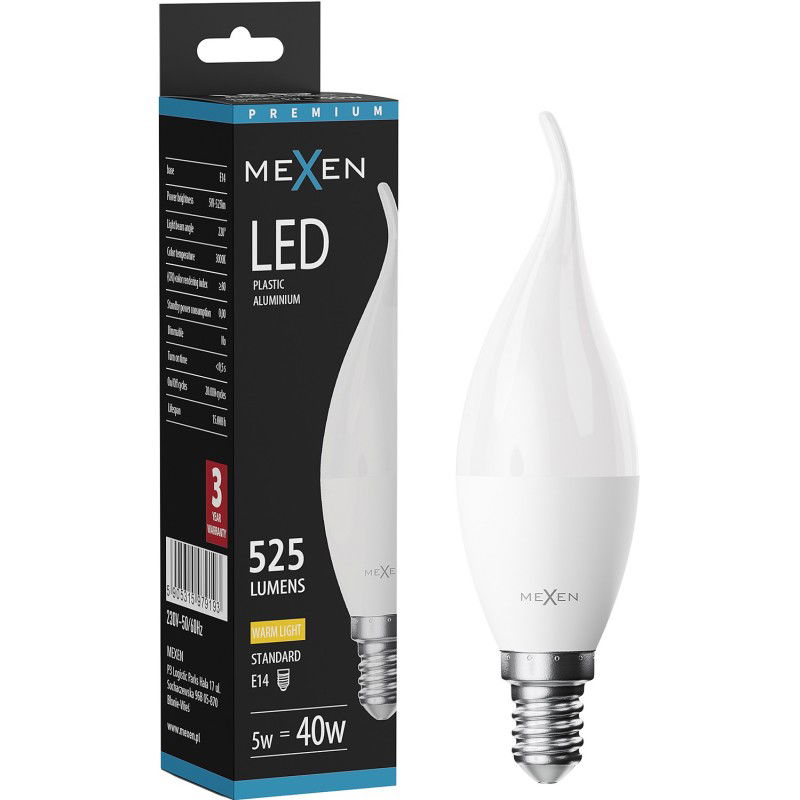Mexen Nova LED žiarovka plameň E14, C37, 5W, Teplá - 3000K, 525 lm - L106-E14-0530-01