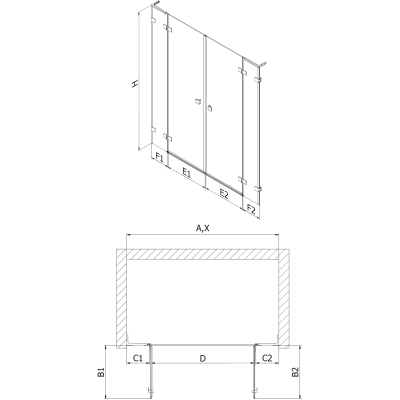 Mexen Lunar L Duo otočné sprchové dvere 170 cm, priehľadné, biele - 834DL-170-000-20-00