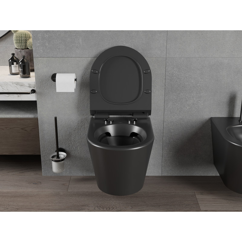 Mexen Rico WC misa Rimless s doskou so systémom tichého zatvárania slim, duroplast, čierna matná - 30720185