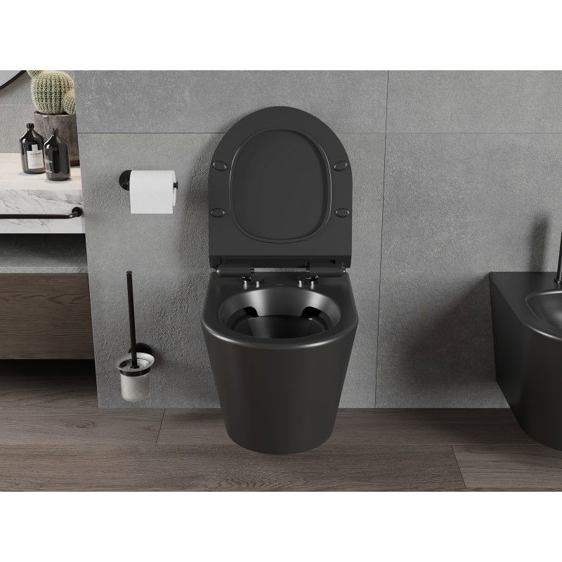 Mexen Rico WC misa Rimless s pomaly zatvárajúcim slim sedadlom, duroplast, čierna matná - 30720185